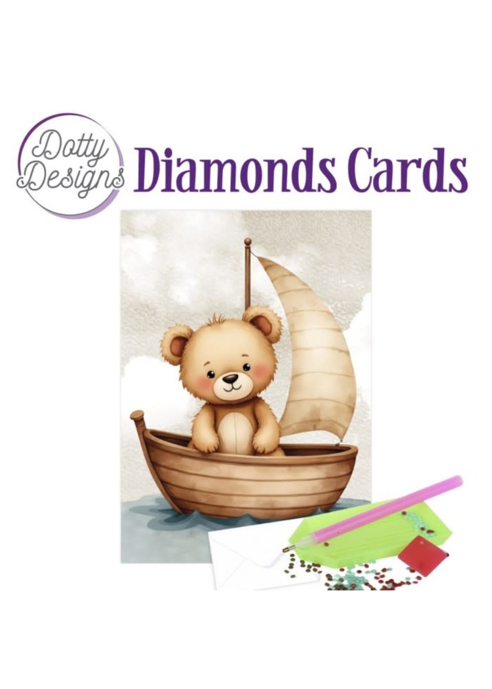 Dotty Designs Diamond Card Teddy beertje in een zeilboot Dotty Design