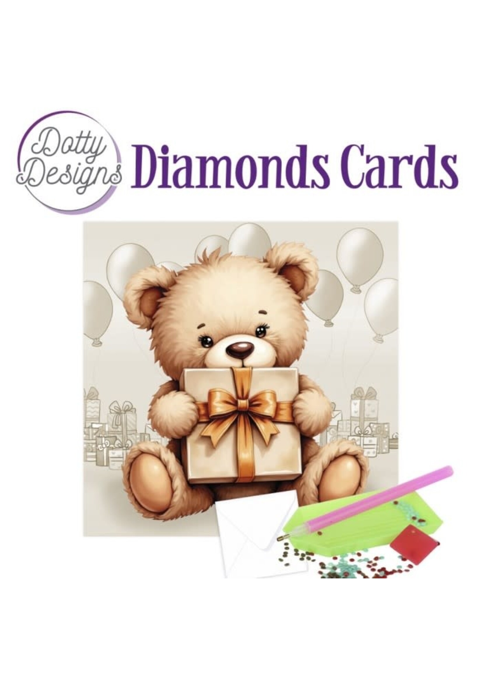 Dotty Designs Diamond Card Teddy met een cadeautje Dotty Design