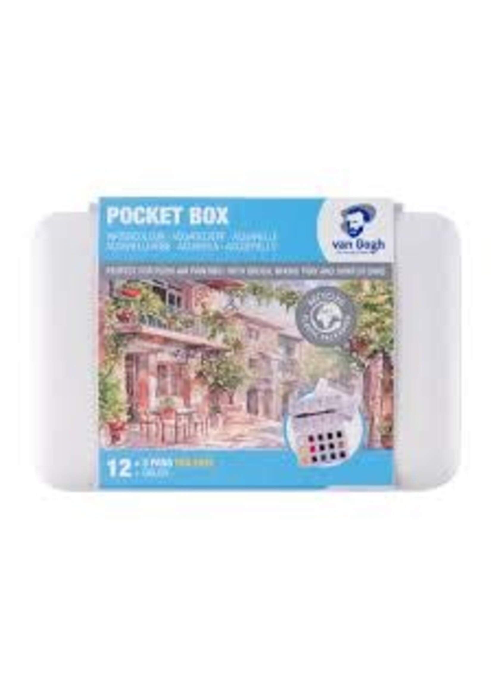 VAN GOGH Van Gogh Aquarelverf pocket box Basic Colours met 12 kleuren in halve Napjes + 3 gratis kleuren
