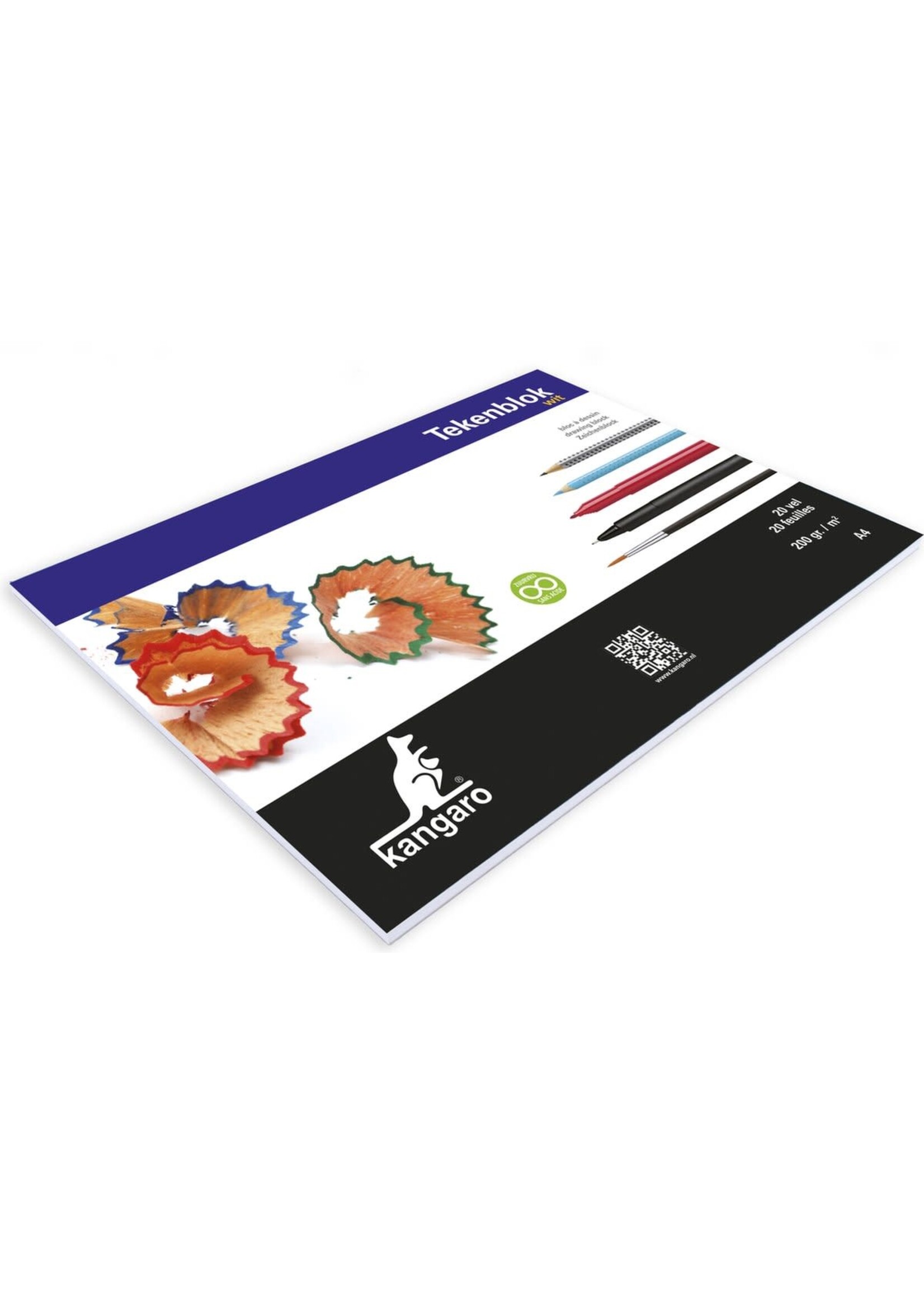 Kangaro Tekenblok Kangaro A4 210x297mm 200 grams 20 vel, wit