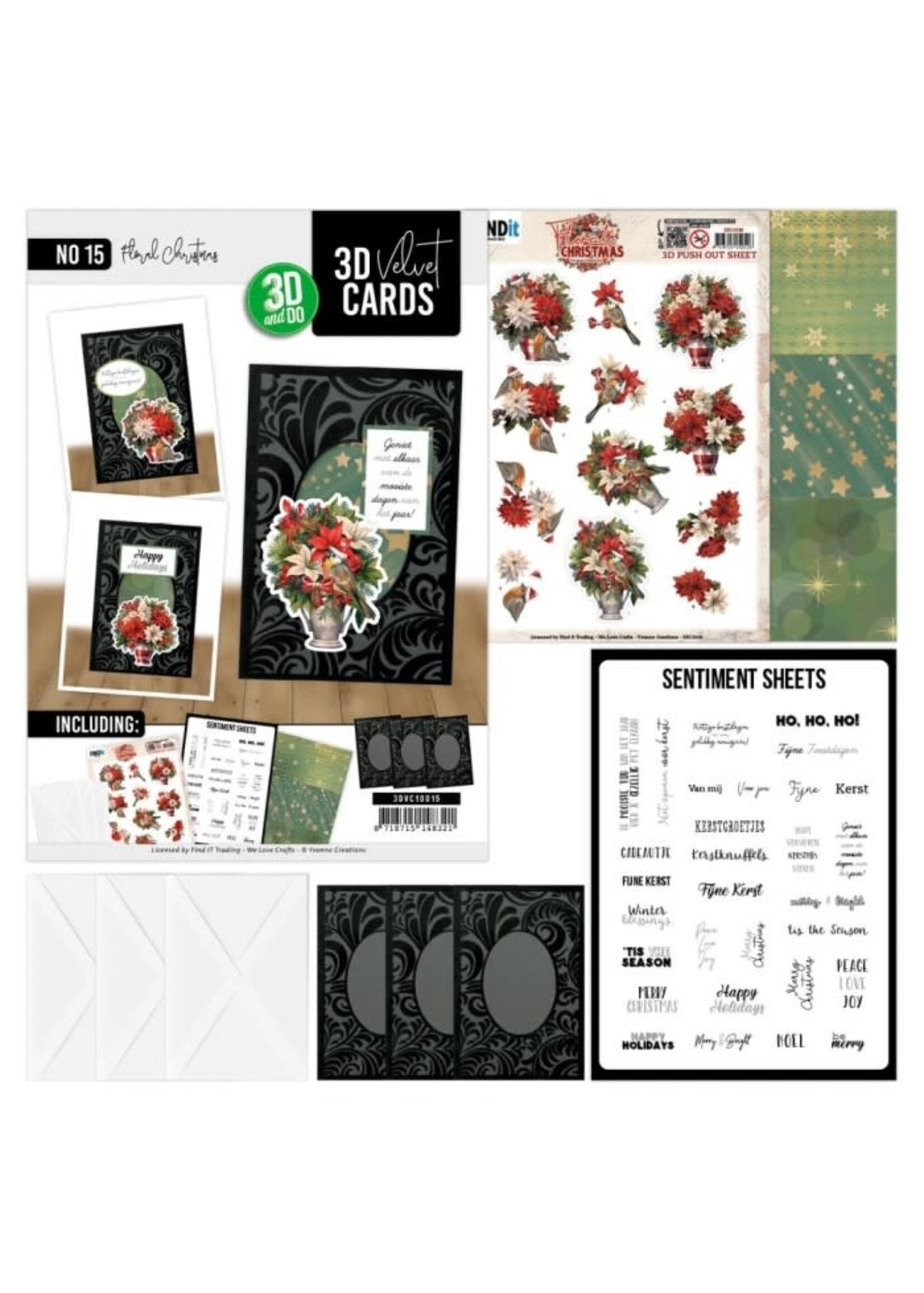 Find it Trading 3D Velvet Cards A6 - Floral Christmas