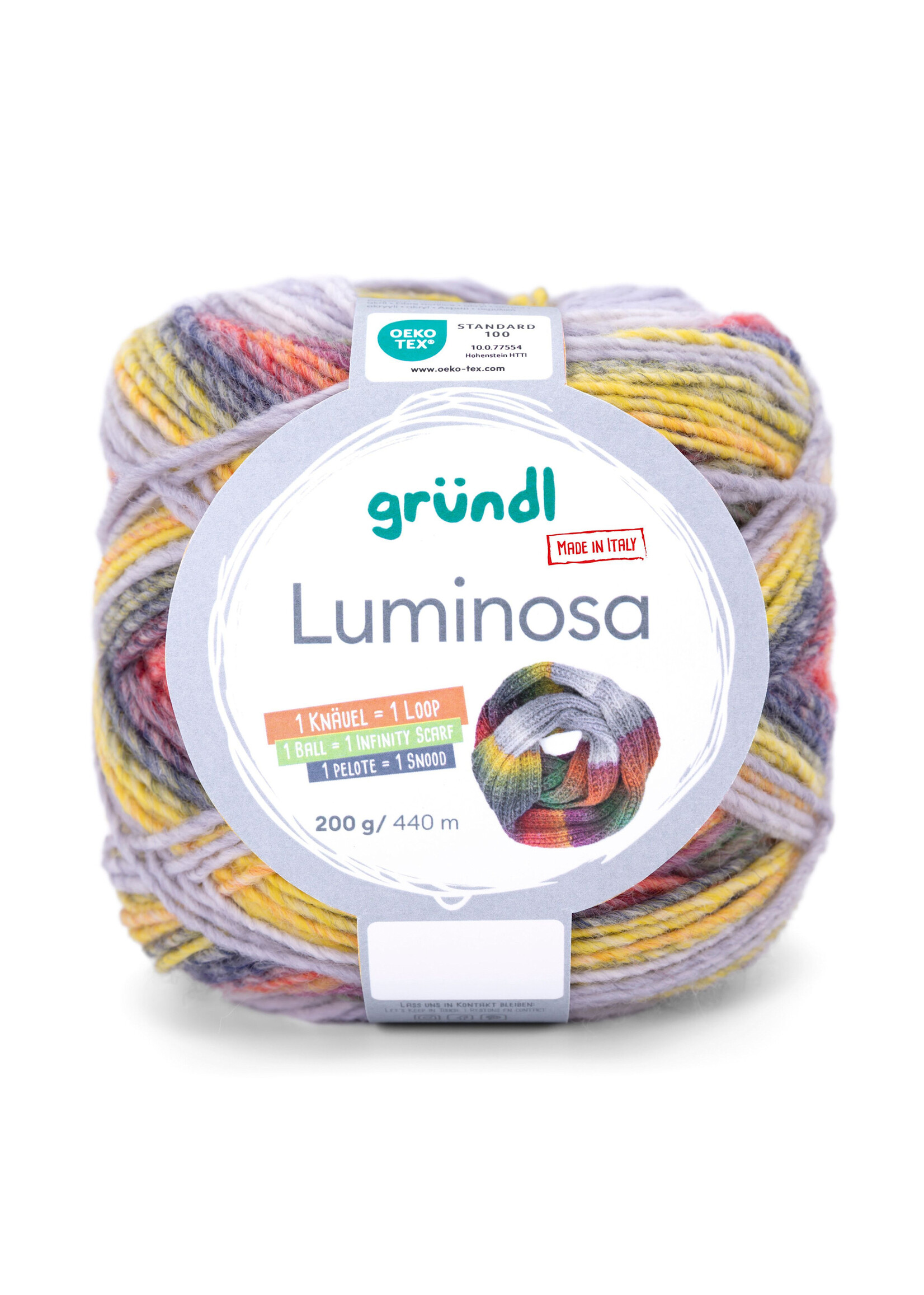 Grundl Gründl Luminosa kleur 1, Geel rood groen blauw grijs 200g