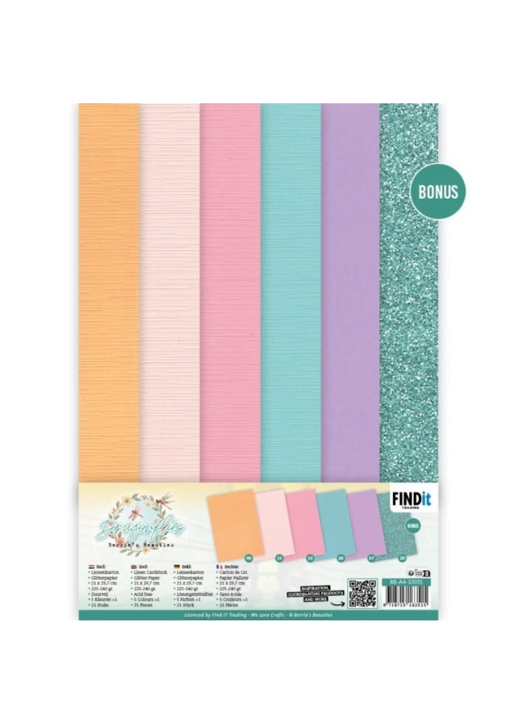find it Find It Linen Cardstock Pack - Berries Beauties - Dragonflies - A4