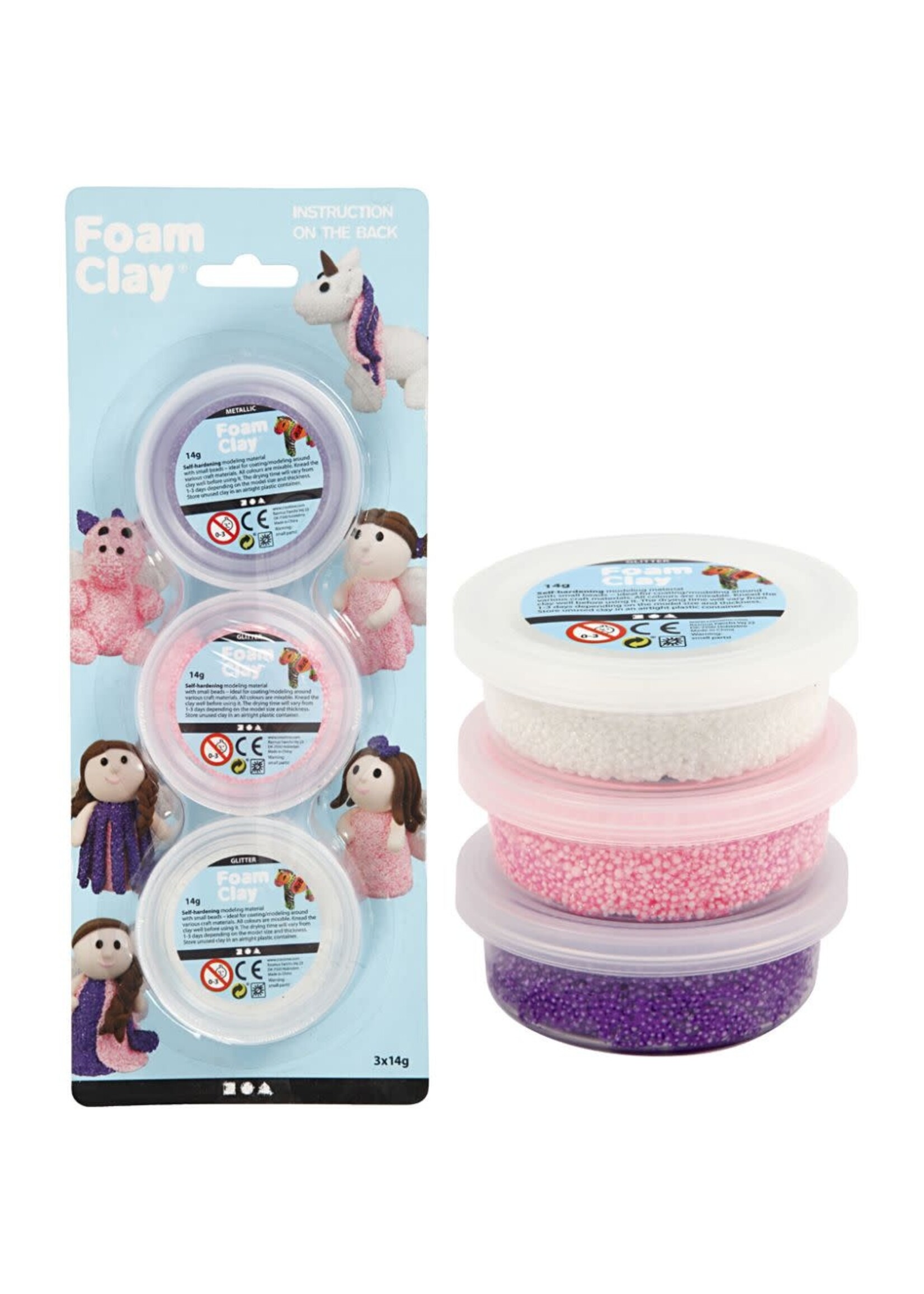 Foam Clay Foam Clay® 3x14 gr/ 1 doos, glitter,metallic, roze, paars, wit