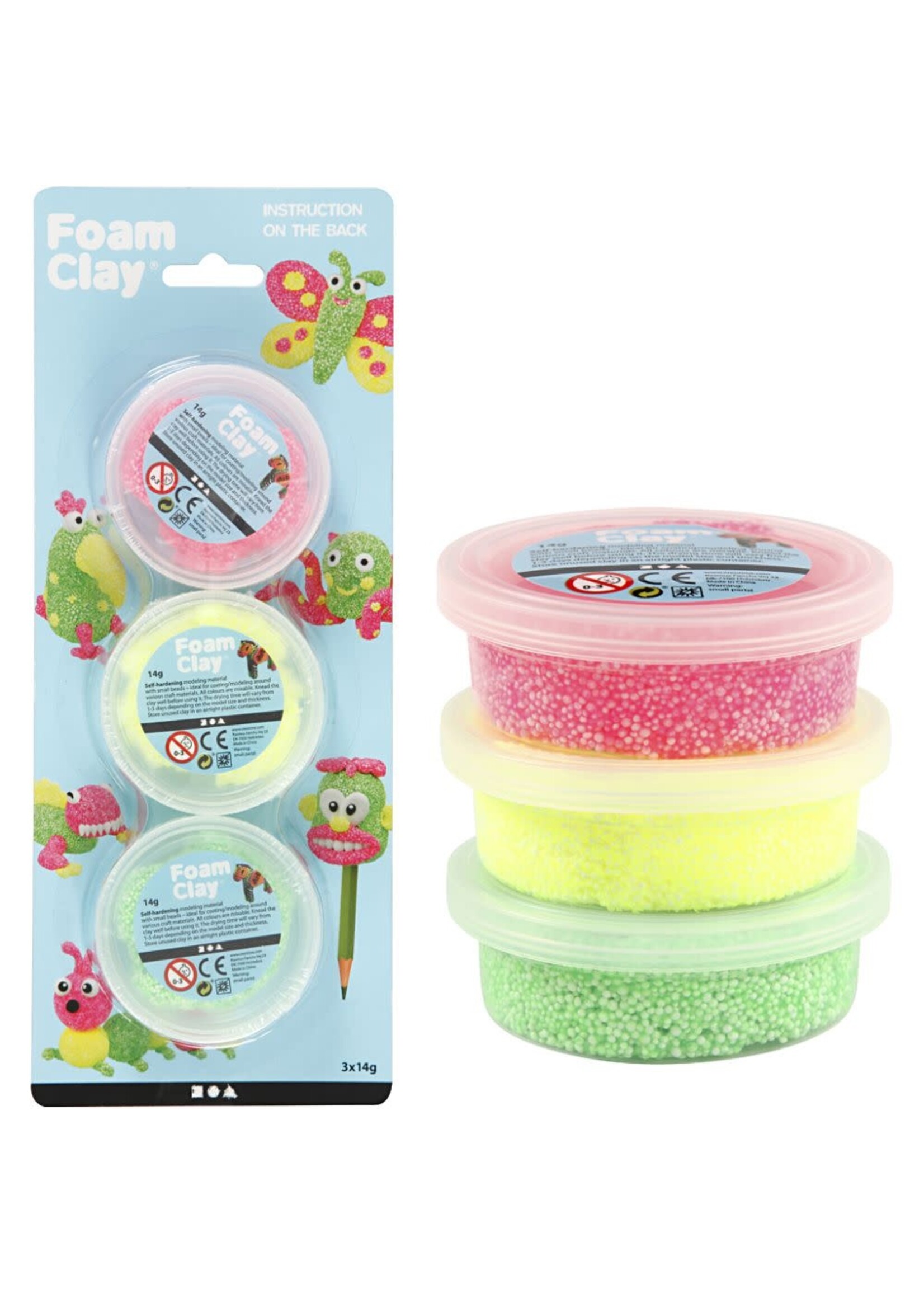 Foam Clay Foam Clay® 3x14 gr/ 1 doos, lichtgroen, neon roze, neon geel