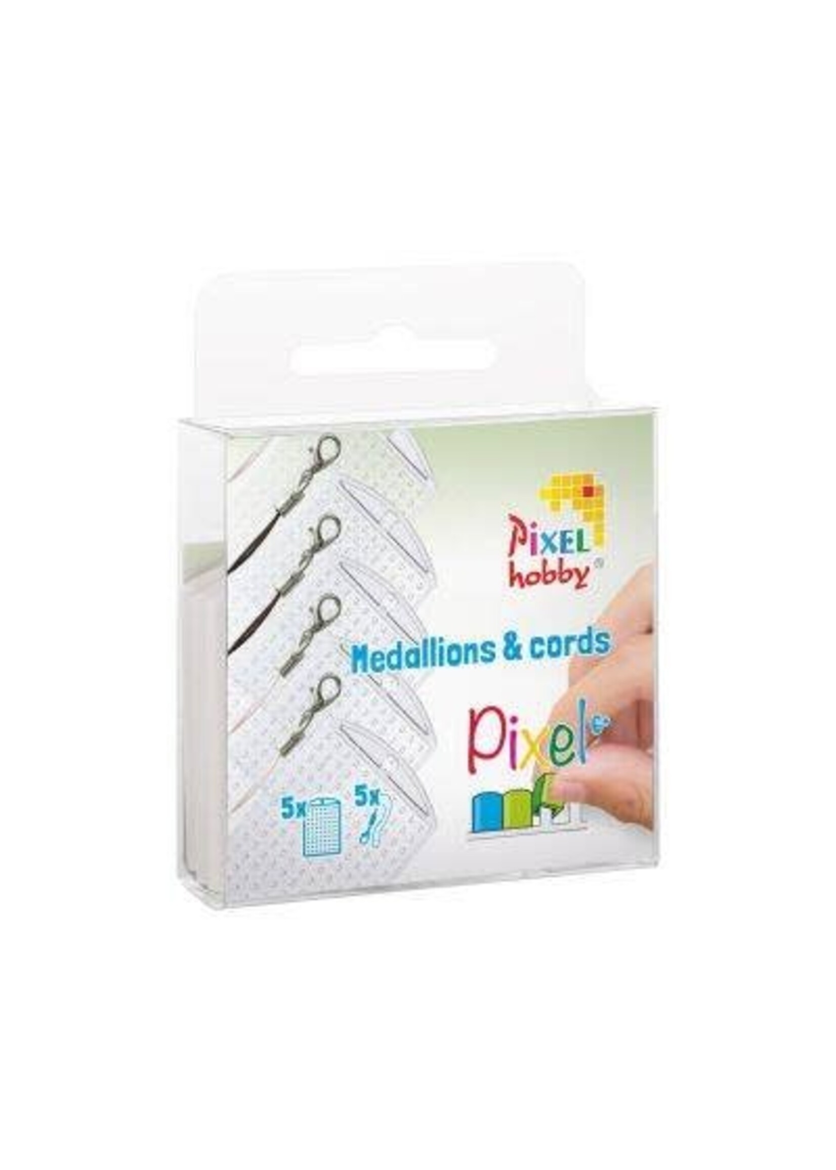 Pixel Set van 5 medallions & 5 color cords Transparant