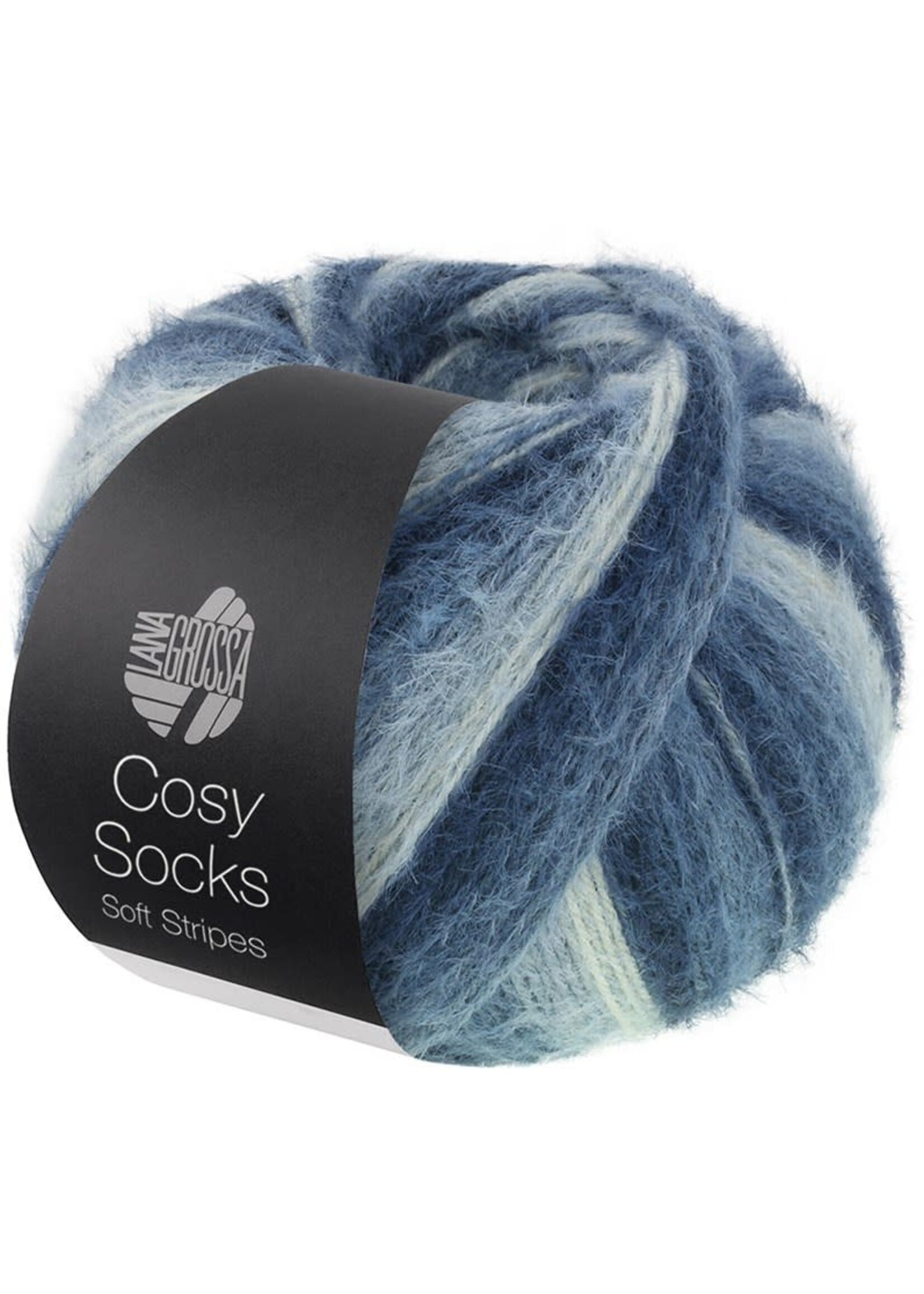 Lana Grossa Lana Grossa Cosy Socks Soft Stripes 106 Zwart/Grijs/Rook/Witblauw