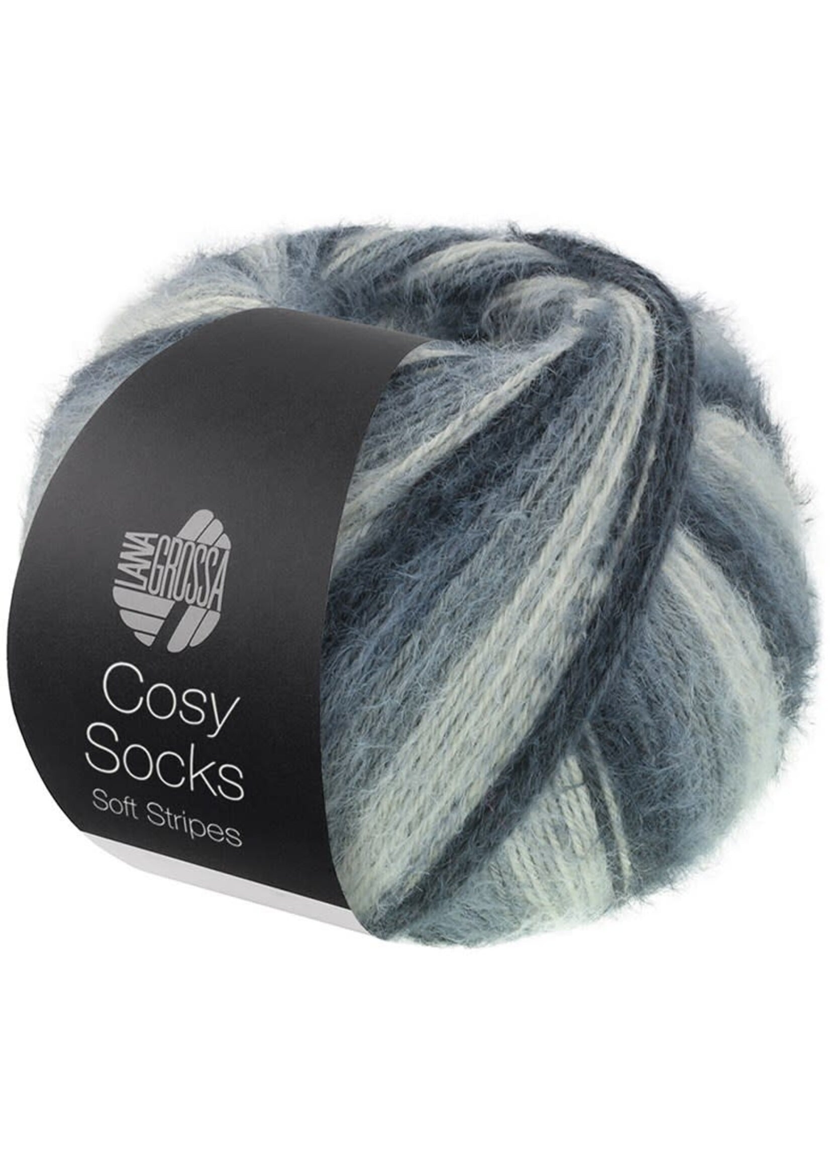Lana Grossa Lana Grossa Cosy Socks Soft Stripes 104 Antraciet/Donker-/Muis-/Lichtgrijs