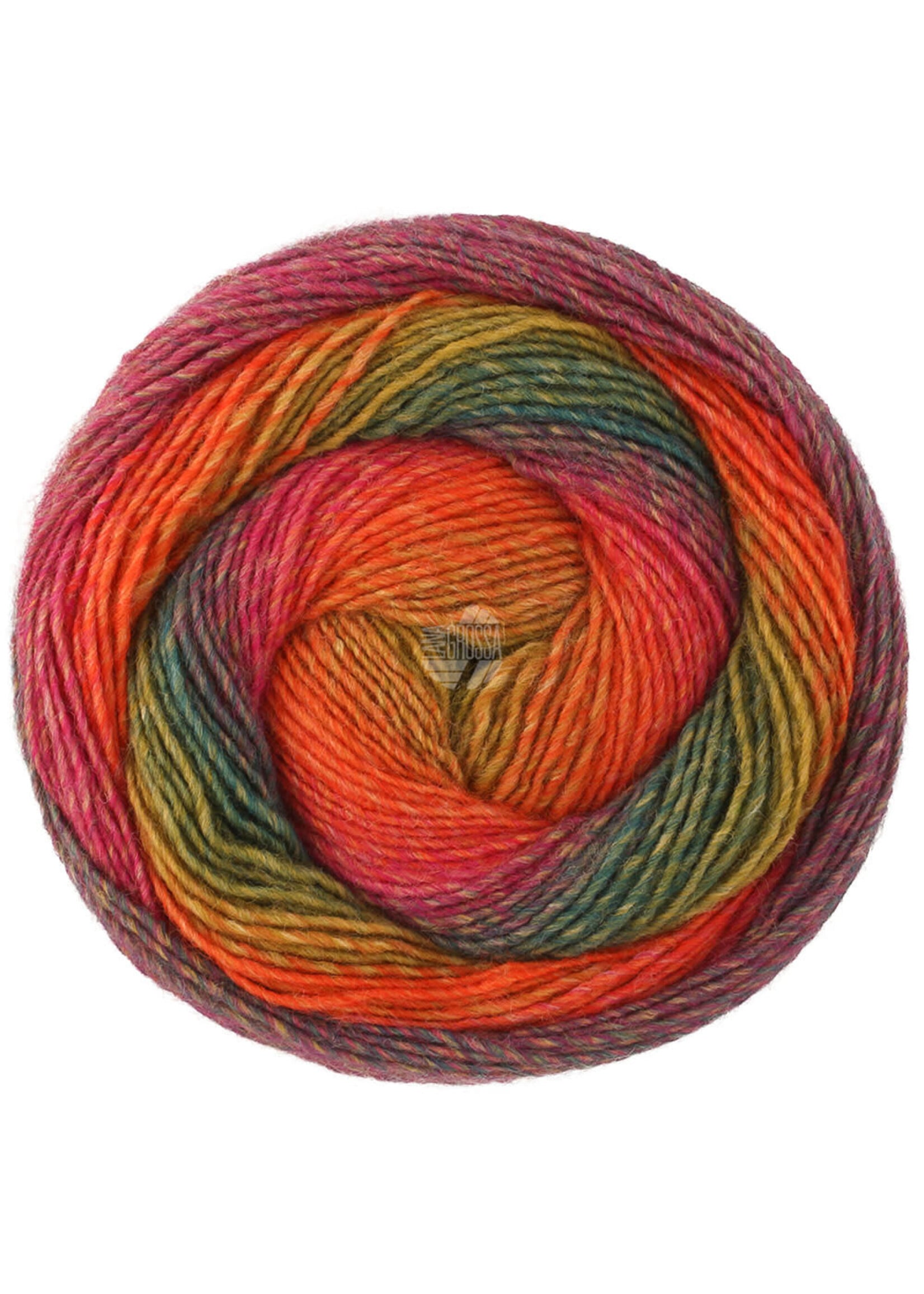 Lana Grossa Lana Grossa Gomitolo Versione 464 Donkerolijf/groen/grijsviolet/fuchsia/rood