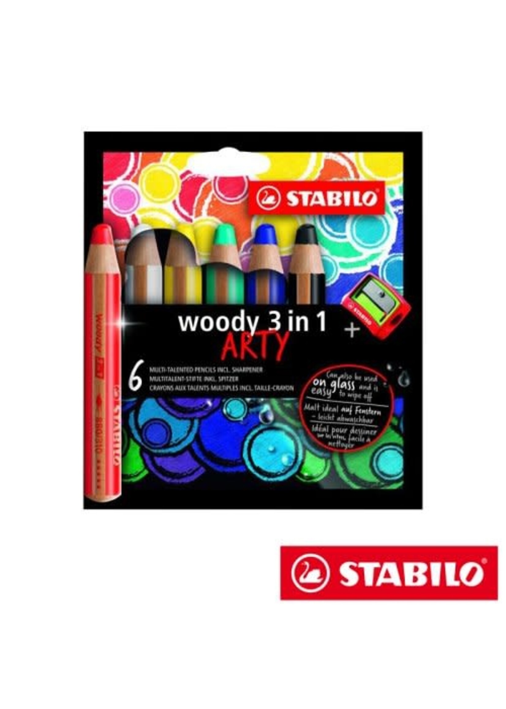 Stabilo Woody 3in1 ARTY cardboard wallet 6 pcs + sharpener