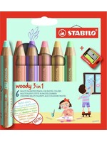 Stabilo Woody 3in1 Pastel cardboard wallet 6 pcs + sharpener