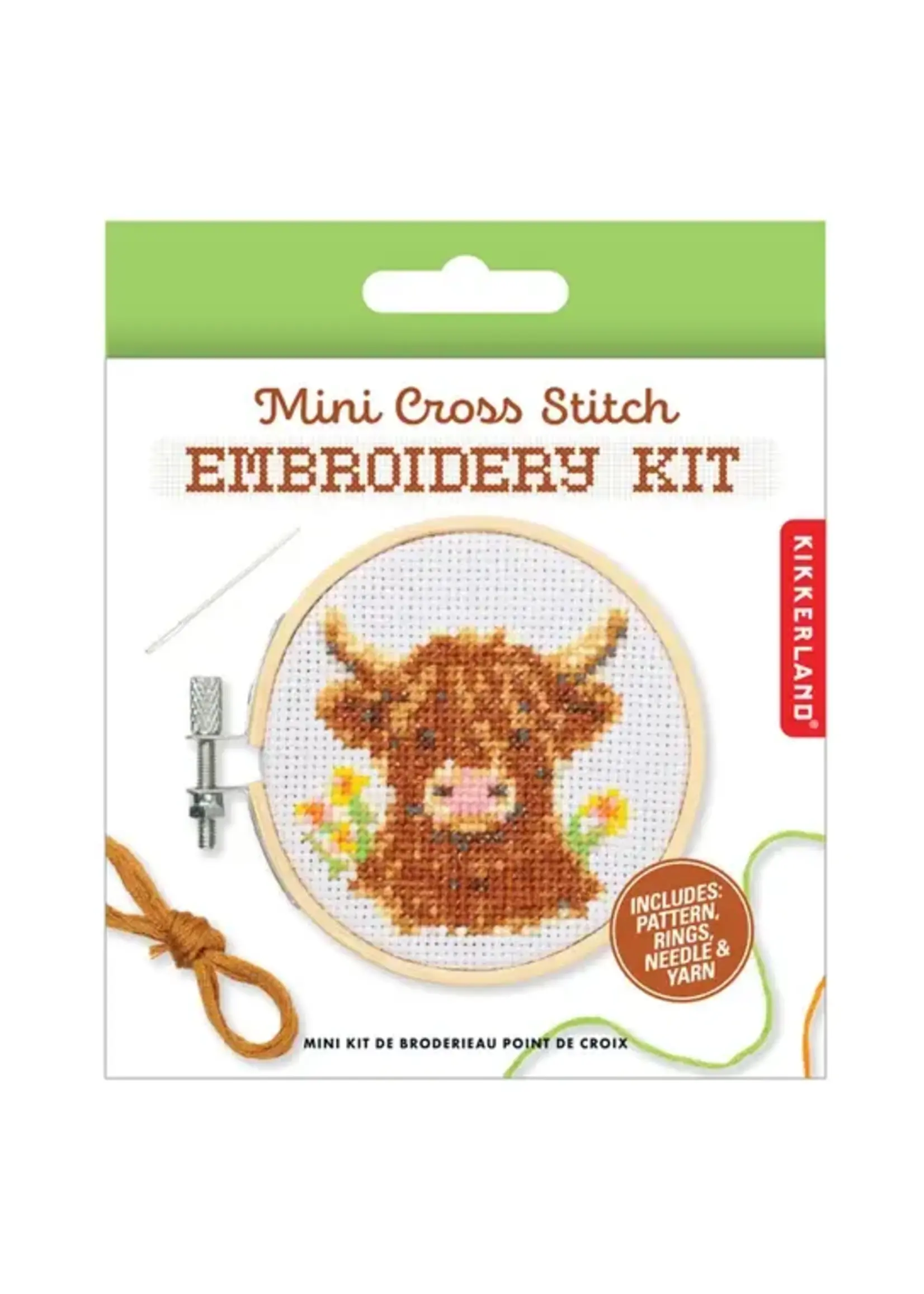 Kikkerland Kikkerland Highland Cow Mini Cross Embroidery