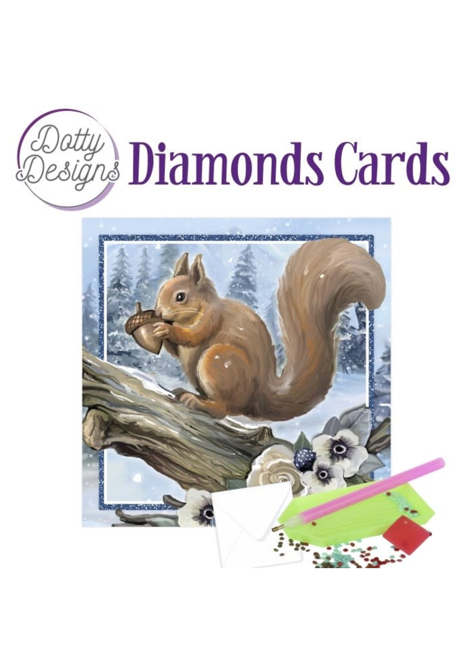 Dotty Designs Dotty Designs Diamond Cards - Squirrel in a snowy landscape