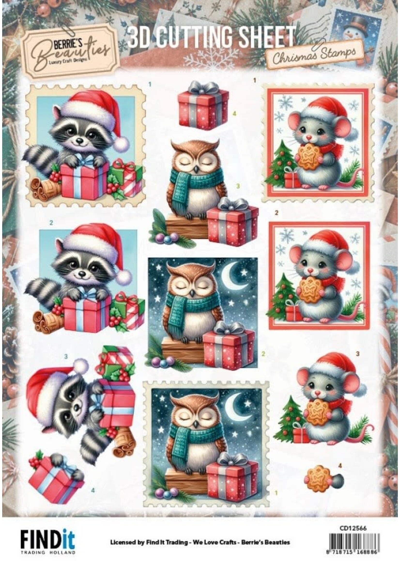 Find it Trading 3D Cutting Sheet - Berrie's Beauties - Christmas Stamps - Woodland Friends