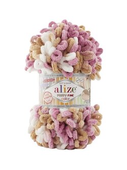 Puffy Fine Colour - Alize - 6402 White pink Tan
