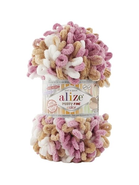 Puffy Fine Colour - Alize - 6402 White pink Tan