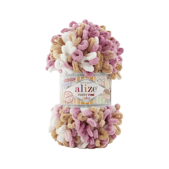Puffy Fine Colour - Alize - 6402 White pink Tan
