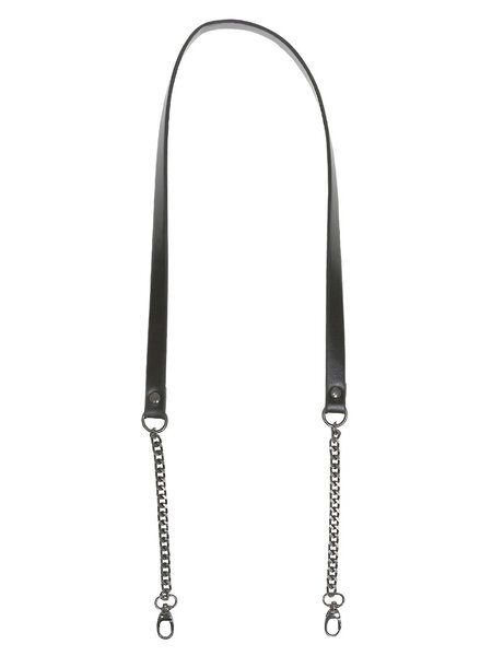 GoHandmade Handtas schouderriem 102cm Zwart met donkergrijze ketting