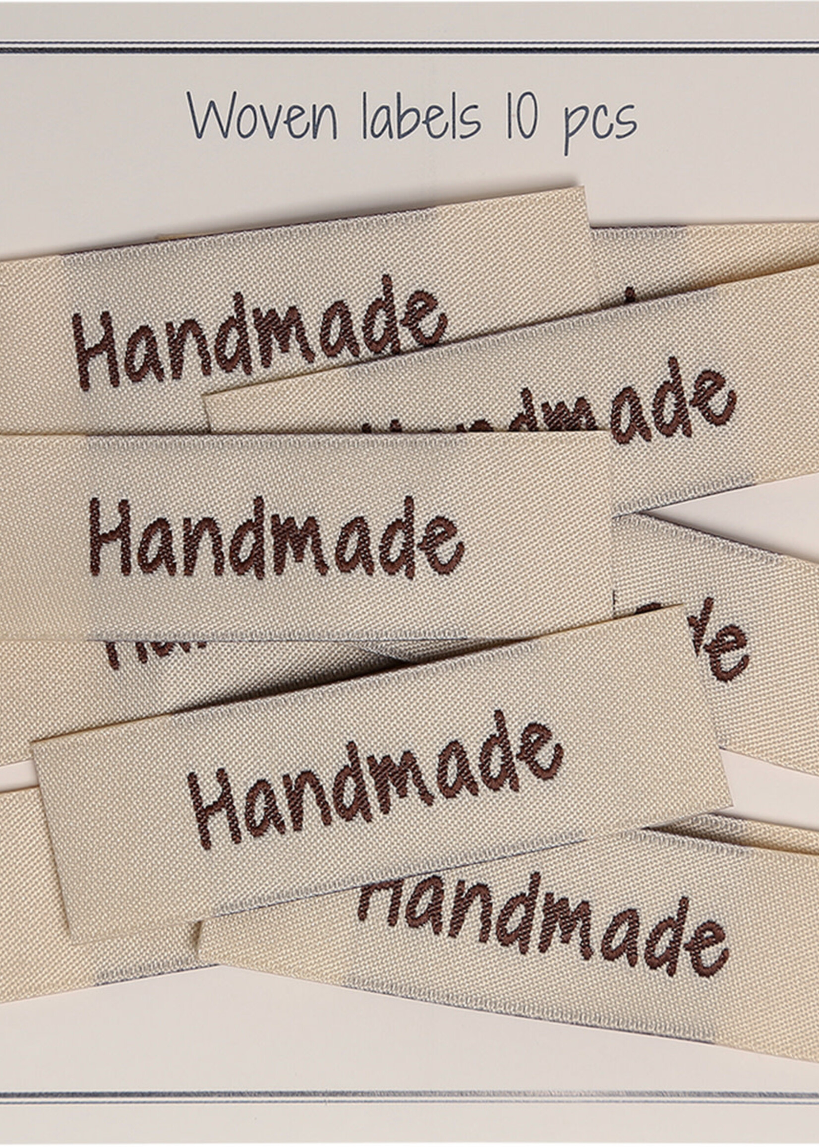 GoHandmade Geweven etiketten, enkelzijdig- beige - 50 mm x 15 mm - 10 st - "handmade"