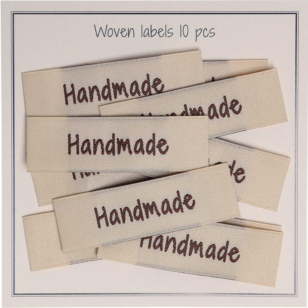 GoHandmade Geweven etiketten, enkelzijdig- beige - 50 mm x 15 mm - 10 st - "handmade"