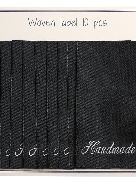 GoHandmade Geweven etiketten, enkelzijdig- zwart -60 mm x 32 mm - set/10 - "handmade