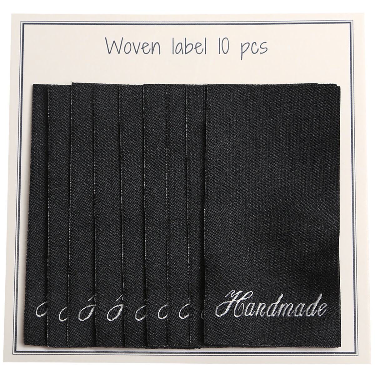 GoHandmade Geweven etiketten, enkelzijdig- zwart -60 mm x 32 mm - set/10 - "handmade