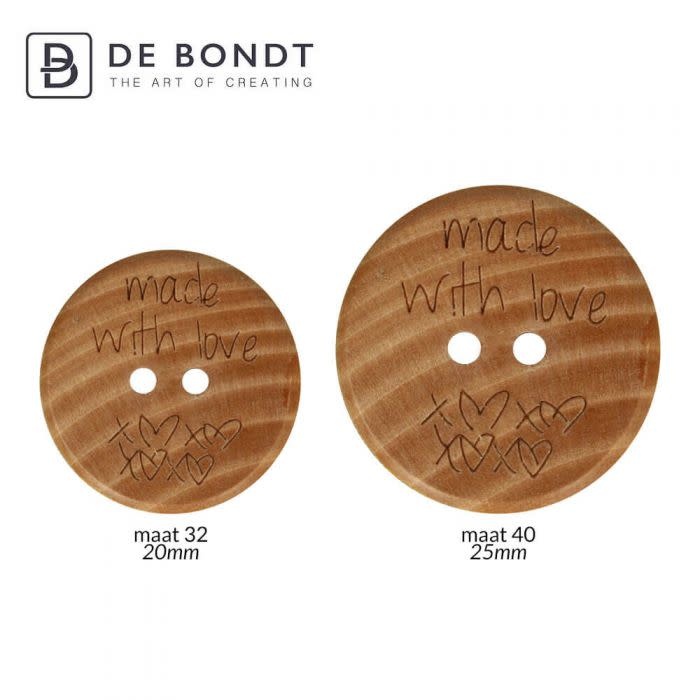 Knoop hout 'made with love' maat 40 - 25mm