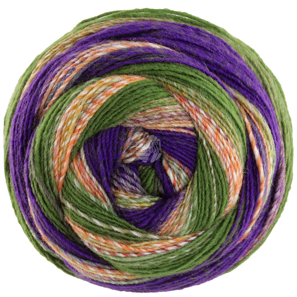 Lana Grossa Gomitolo Fusione -2027-bruin/oranje/licht groen/licht olijf/donker olijf/groen/donker violet -50%
