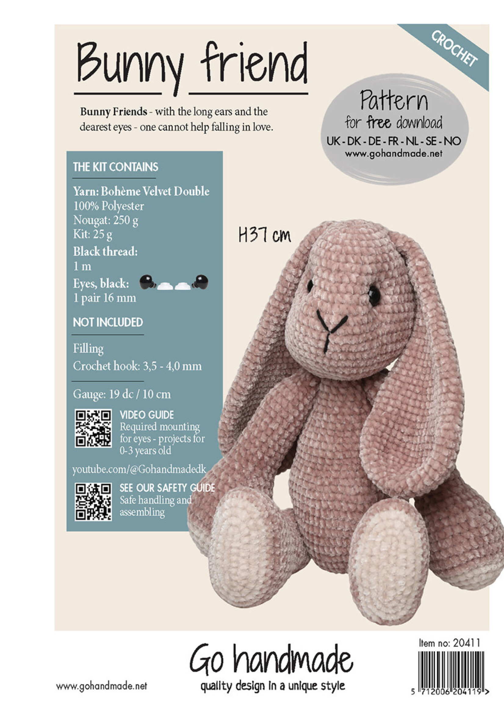 GoHandmade Bunny friend - Big - H 37cm - haakpakket