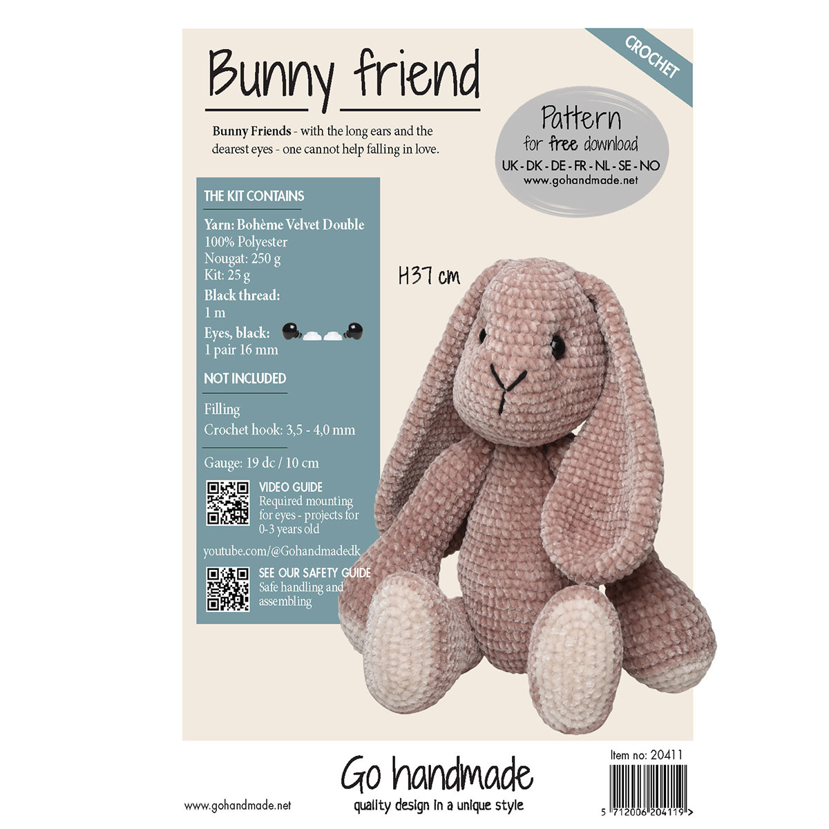 GoHandmade Haakpakket -Bunny friend - Big - H 37cm