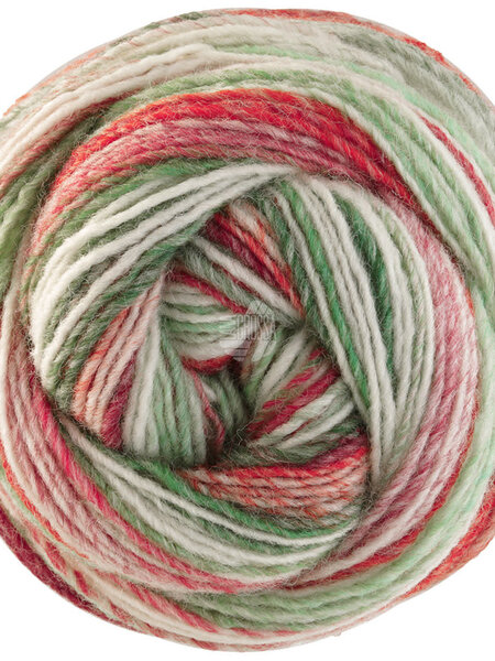 Lana Grossa Gomitolo Christmas Edition -111 bes/donker rood/licht rood/ecru/zachtgroen/midden groen/grijs groen/donker groen