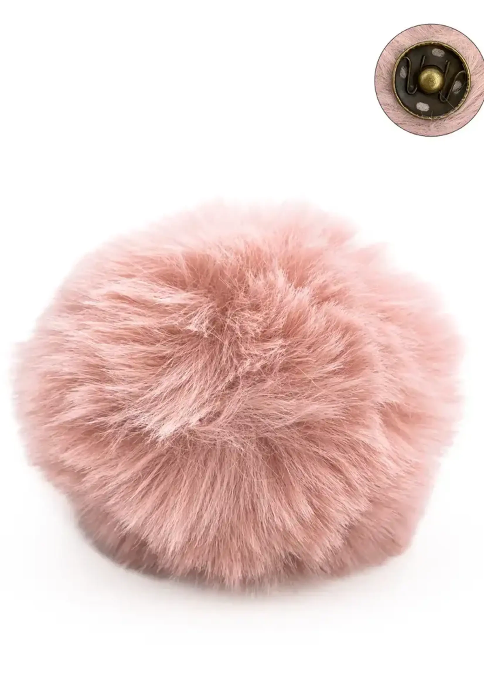 Pompon met drukknop rosé