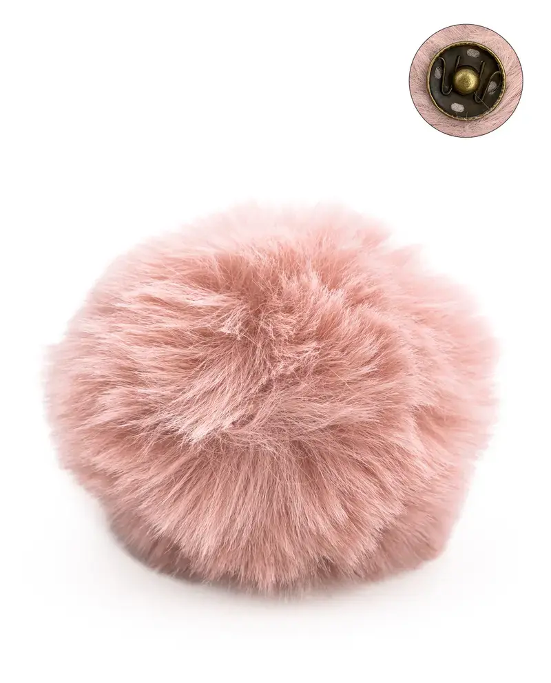 Pompon met drukknop rosé