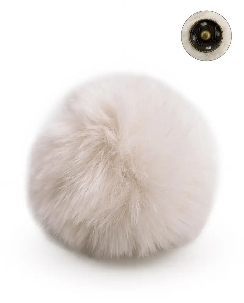 Pompon met drukknop ecru