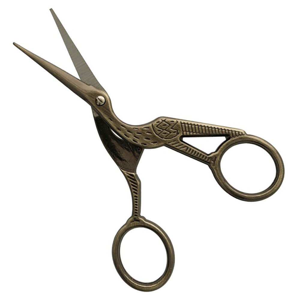 Borduurschaar ooievaar 11.5cm brons