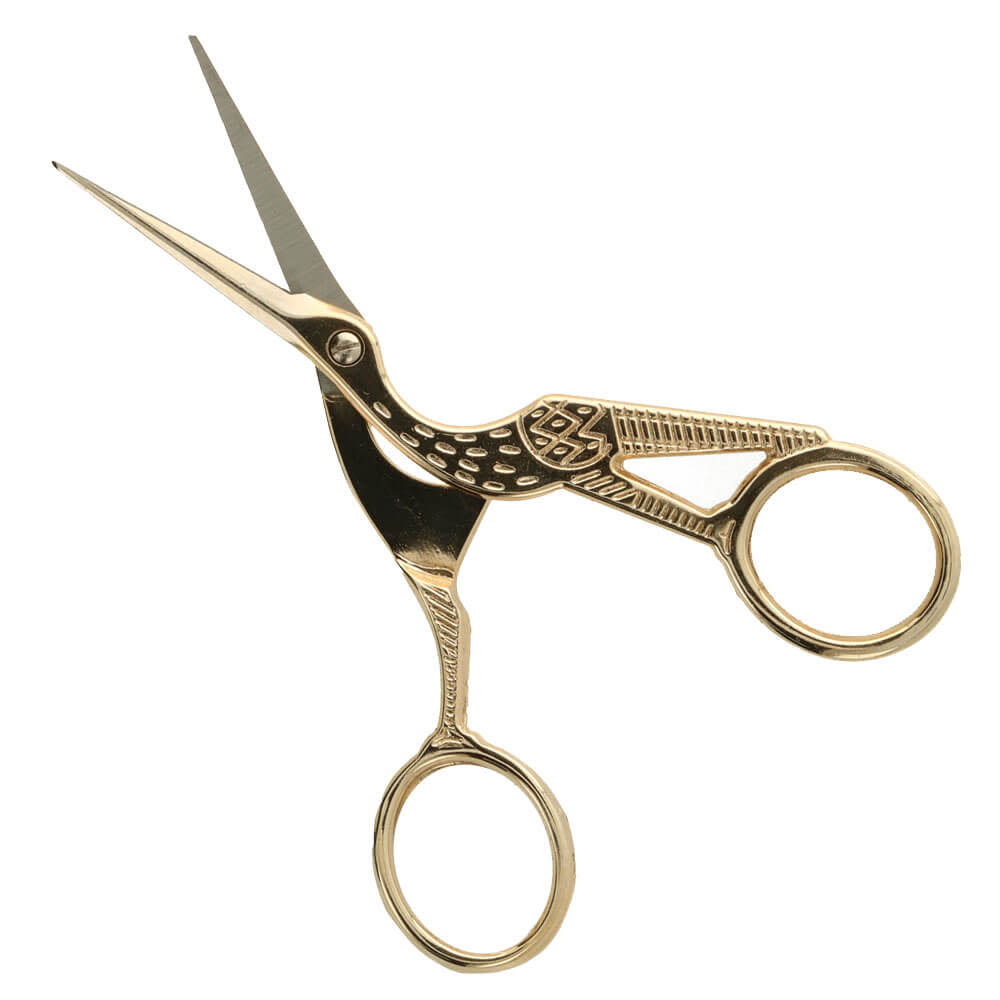 Borduurschaar ooievaar 11.5cm goud
