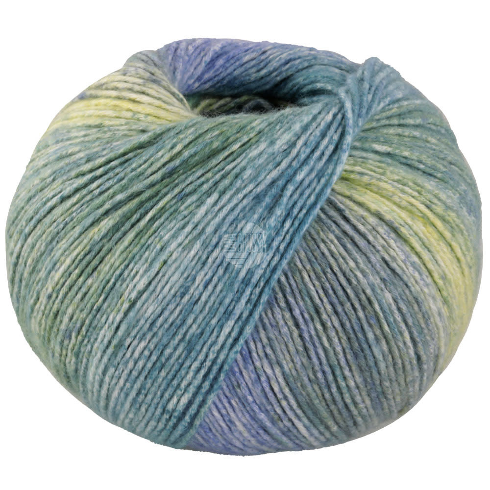 Lana Grossa Gomitolo Mambo -Lana Grossa -2038 Petrol/turquoise/jeans/violetblauw/grijsgroen/citrusgeel/maigroen-50%