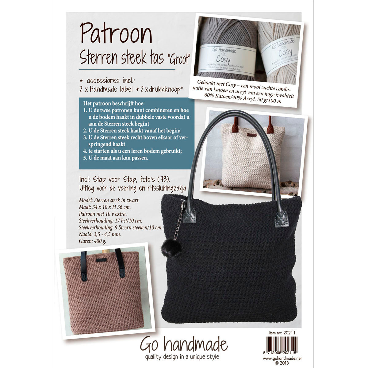 GoHandmade Patroon Sterren Steek tas 'groot"