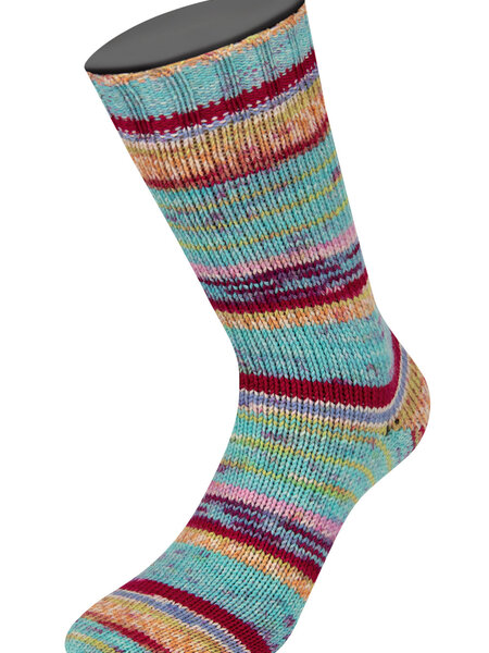 Lana Grossa Meilenweit 100g Cool Wool 4 Socks print - 7214-oranjebruin/room/felroze/wijnrood/turkoois/paars/pistache/rose