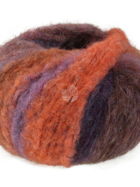 Lana Grossa Gigante Multi -Lana Grossa -102 Grijsbruin/petrolblauw/madarijn/grijsrood/donkerpaars/paars-25%