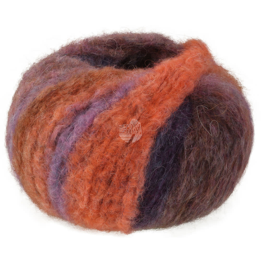 Lana Grossa Gigante Multi -Lana Grossa -102 Grijsbruin/petrolblauw/madarijn/grijsrood/donkerpaars/paars-25%