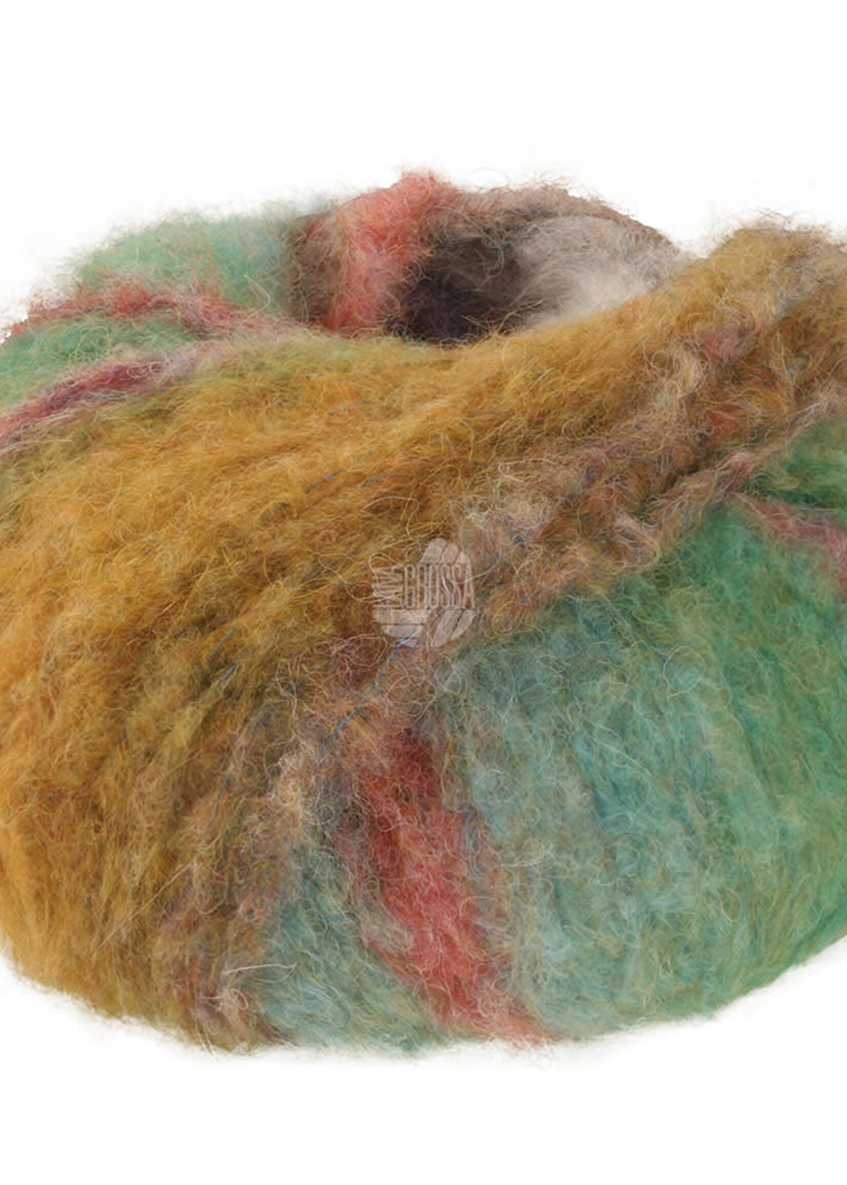 Lana Grossa Gigante Multi -Lana Grossa -105 Grijsgroen/roodviolet/donkere spijkerbroek/geeloranje/geraniumroze/olijf/mosgroen