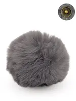 Pompon met drukknop gris
