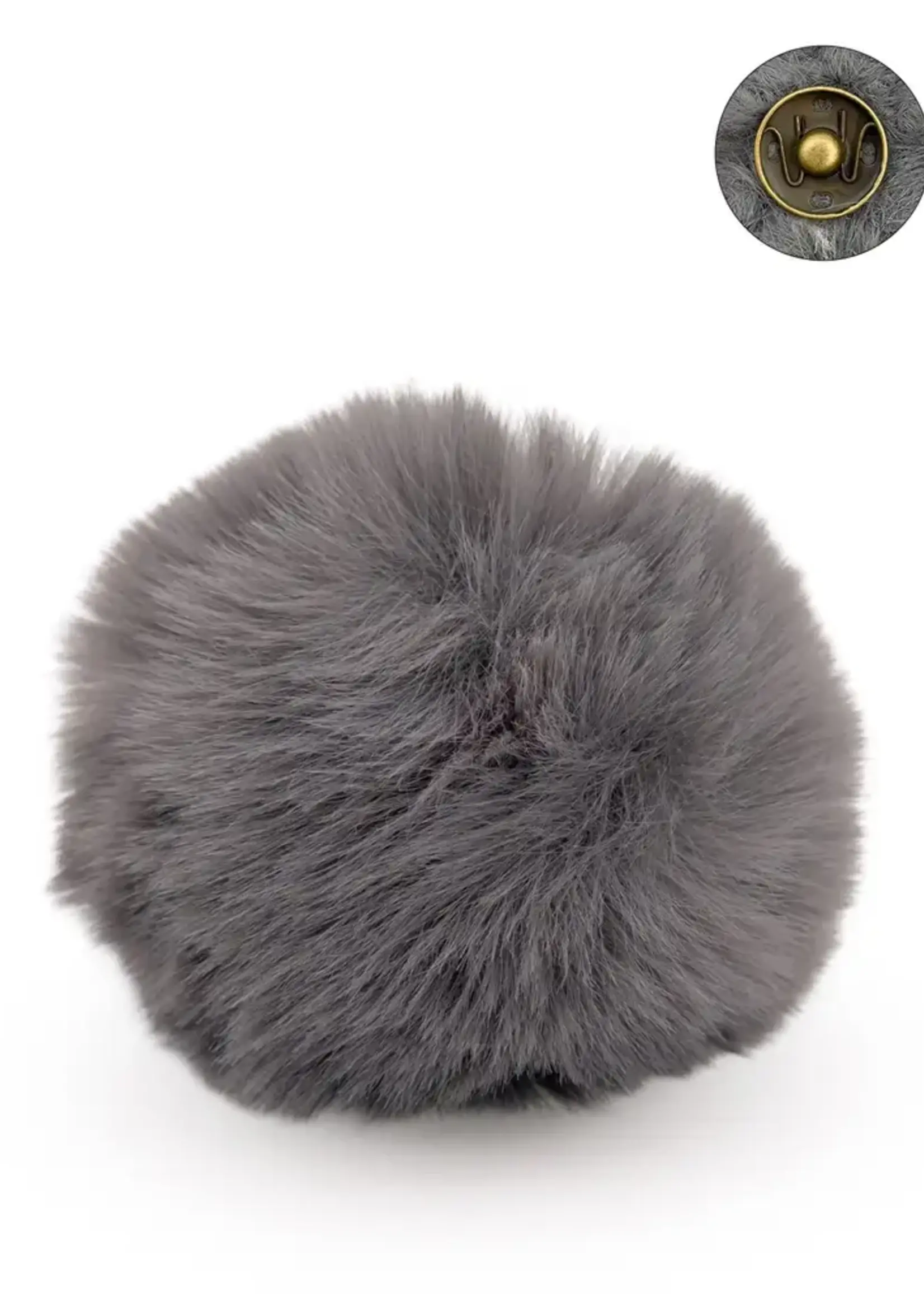 Pompon met drukknop gris