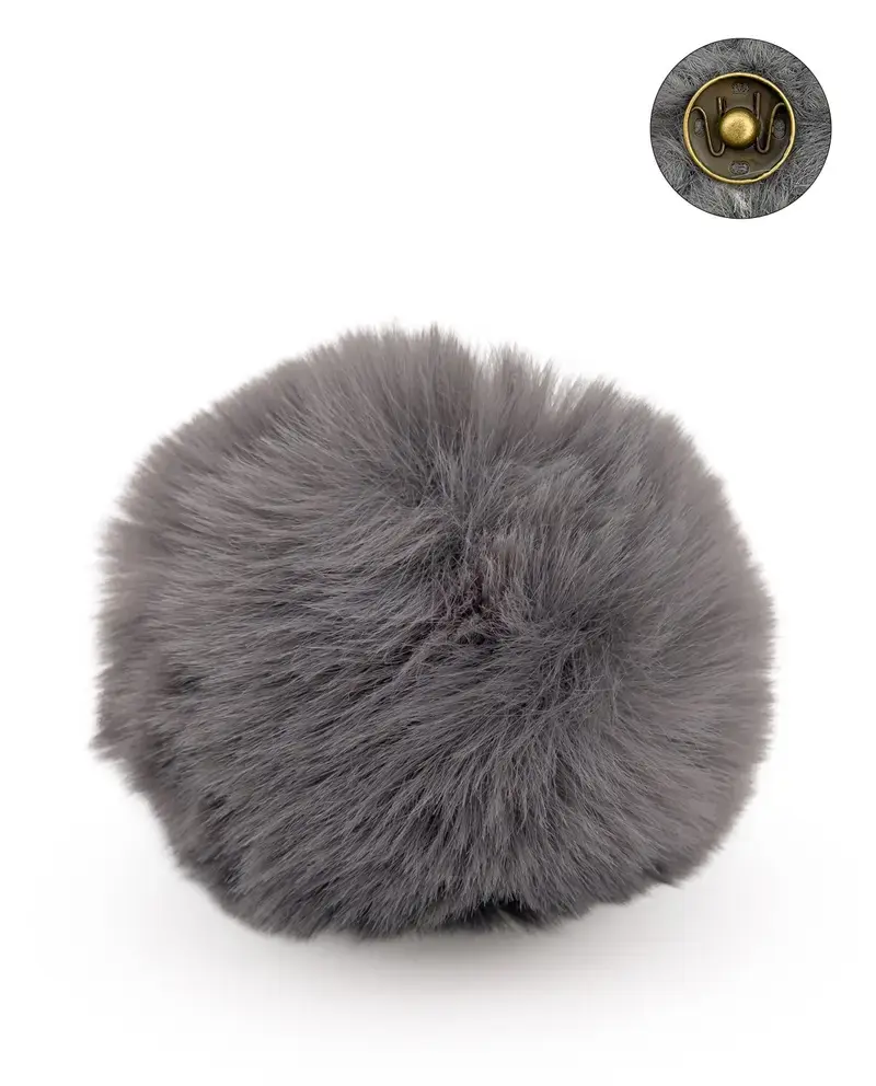 Pompon met drukknop gris