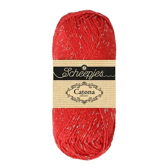 Scheepjes Catona Shine -Scheepjes  - 115-S Hot Red - Silver