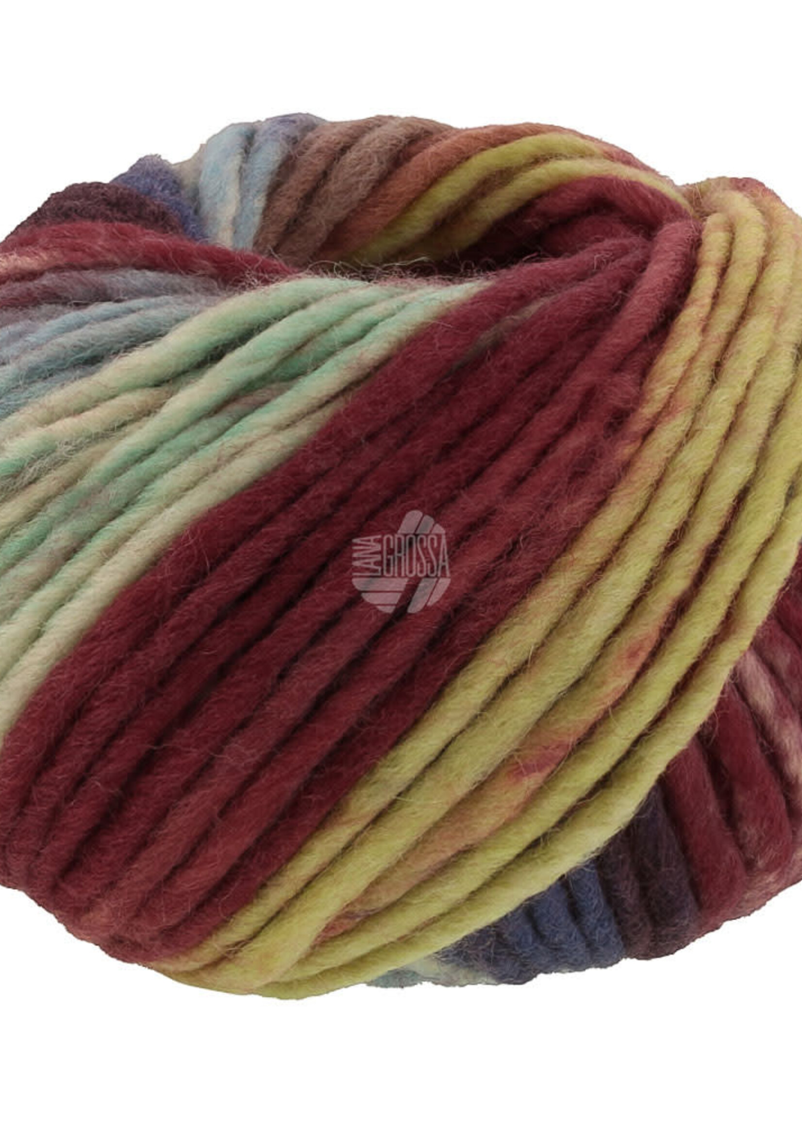 Lana Grossa Feltro Bosco 728 Donkerblauw/Grijs/Rozenhout/Lichtgeel/Wijnrood/Grijsgroen/Grijsblauw