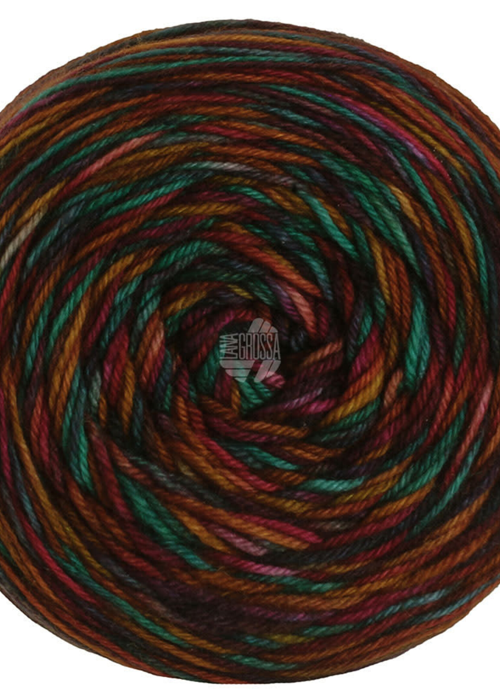 Lana Grossa Meilenweit 100g - Sooty 6221 Oranje/Goudgeel/Donkerfuchsia/Donkerpaars/ Smaragd
