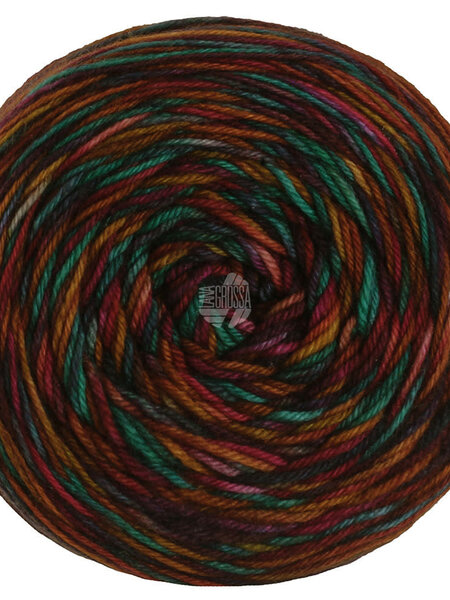 Lana Grossa Meilenweit 100g - Sooty 6221 Oranje/Goudgeel/Donkerfuchsia/Donkerpaars/ Smaragd