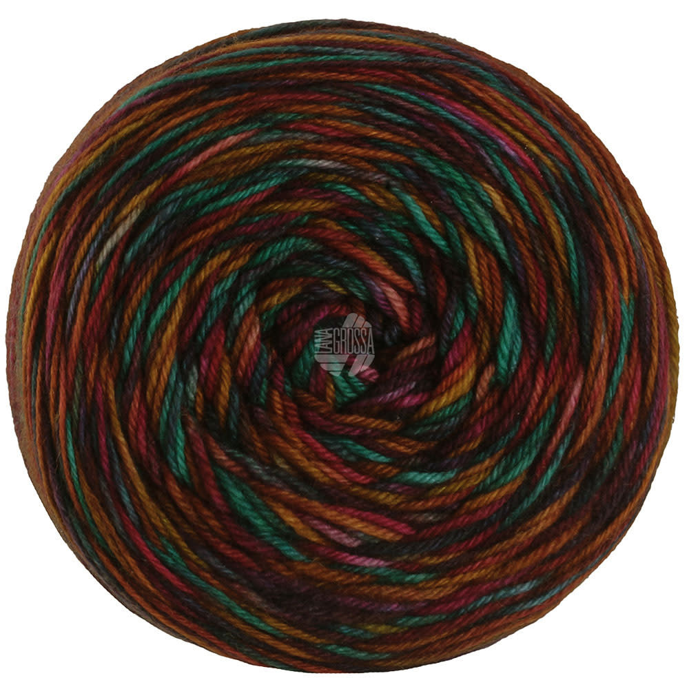 Lana Grossa Meilenweit 100g - Sooty 6221 Oranje/Goudgeel/Donkerfuchsia/Donkerpaars/ Smaragd